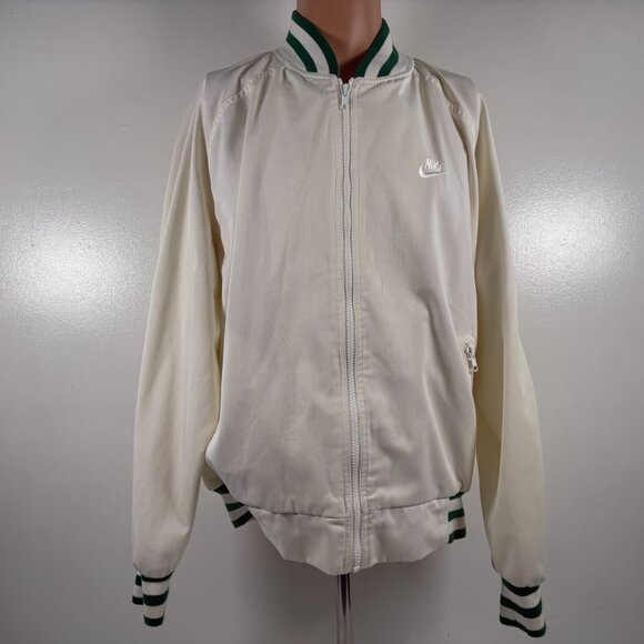 Vintage 80s Nike Windbreaker Jacket Mens Size L White Green Full Zip - Picture 2 of 5